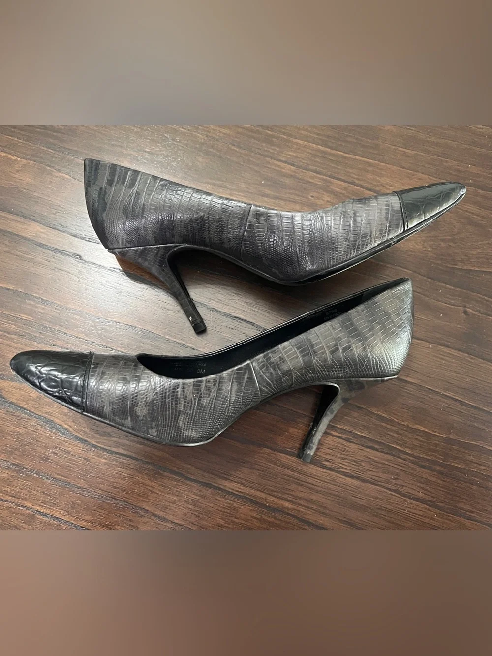 Tory Burch Gray Lyla Reptile Print Pump Black Cap